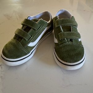 Vans Kids Olive Green and White Velcro Sneakers